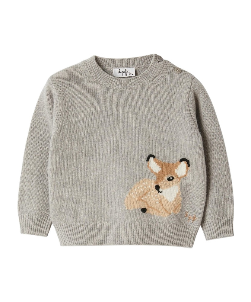 Il Gufo Babies Logo Intarsia Wool Sweater In Nude