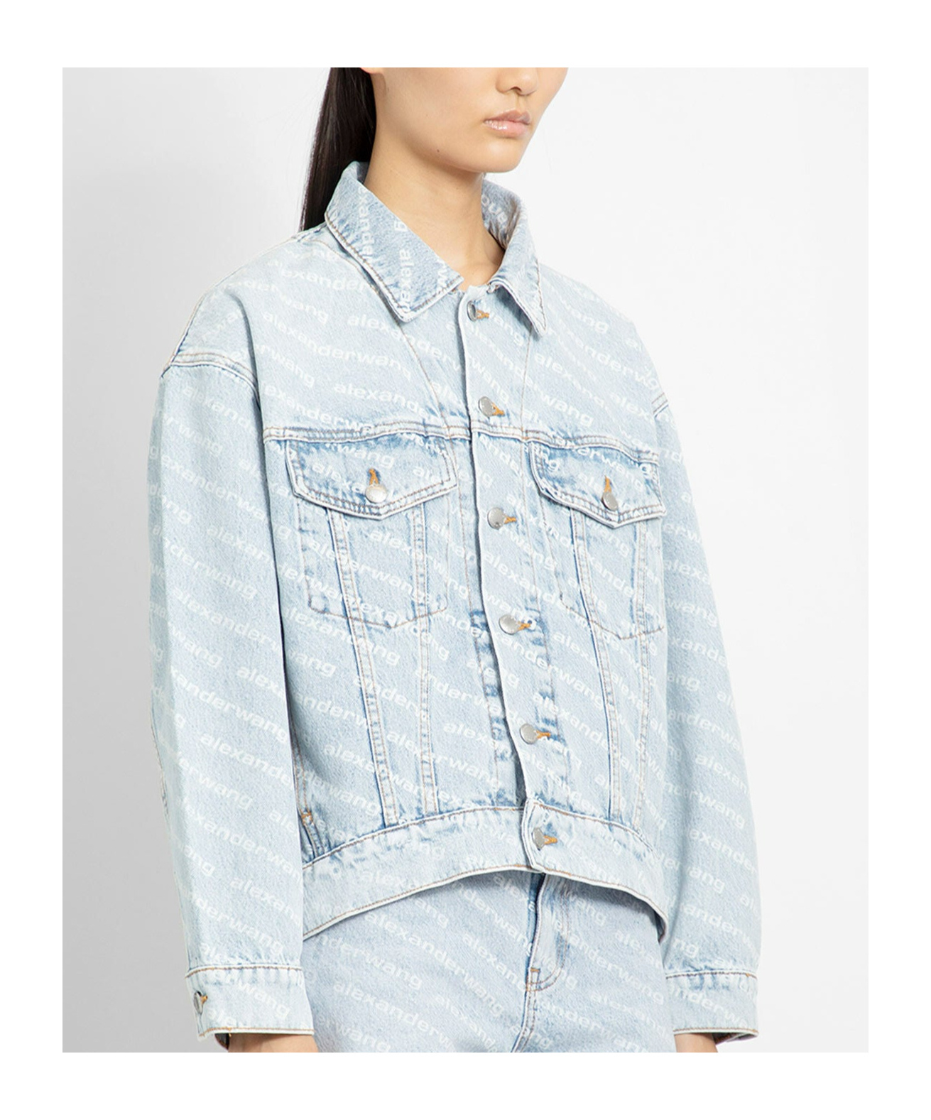 Alexander Wang Falling Back Denim Jacket With Print In White