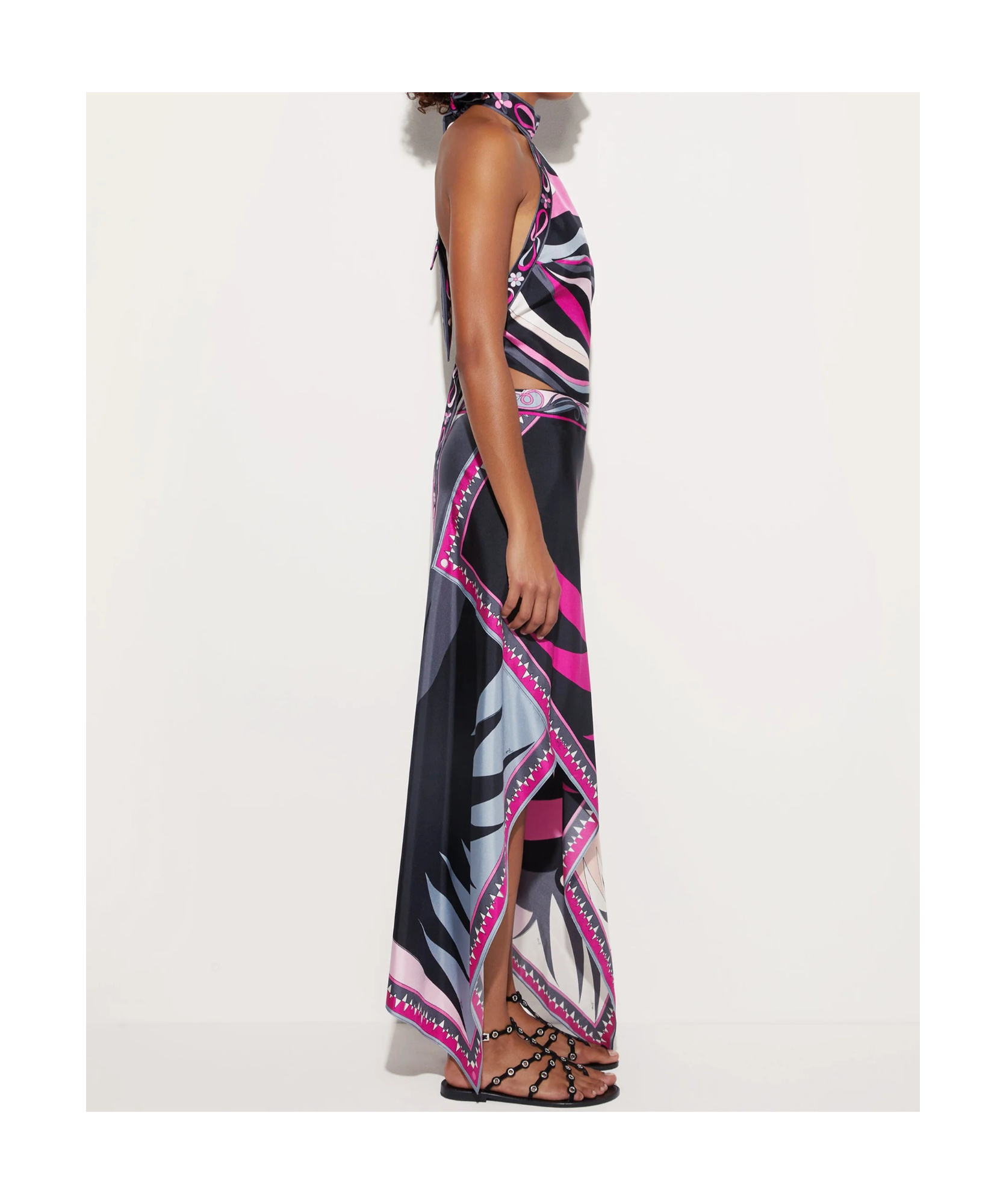 Emilio Pucci Stella Print Asymmetrical Midi Skirt In Black And Fuchsia