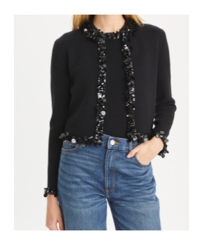 Shop Tory Burch Decorative Short Cardigan In Black