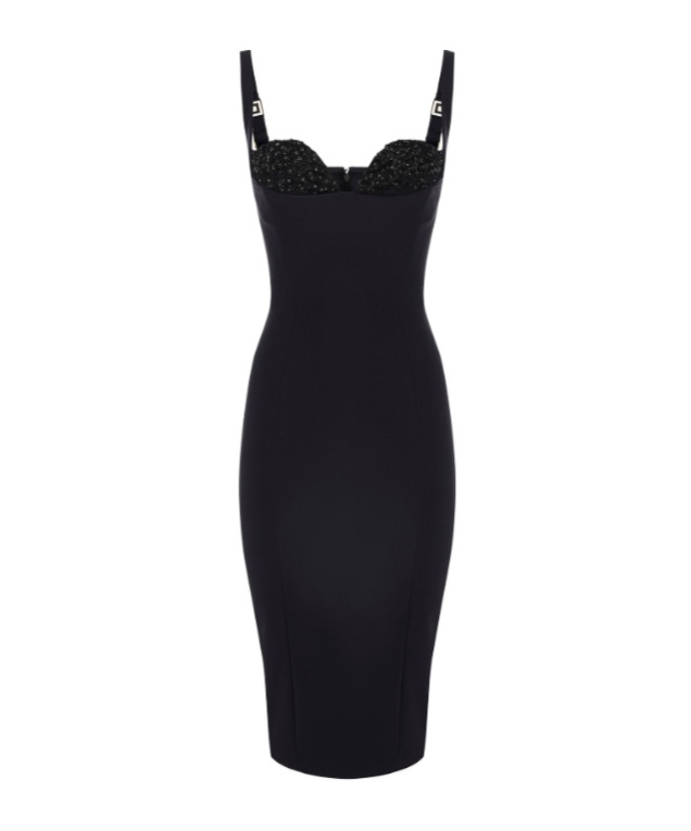 Elisabetta Franchi Bead-embellished Crêpe Midi Dress In Black