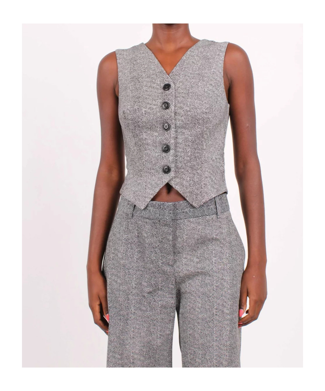 Ermanno Scervino Herringbone Button Waistcoat In Gray