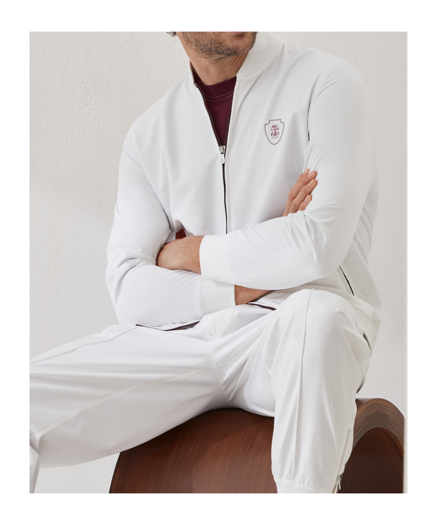 Brunello Cucinelli Nylon Sweatshirt With Logo And Zipper In White