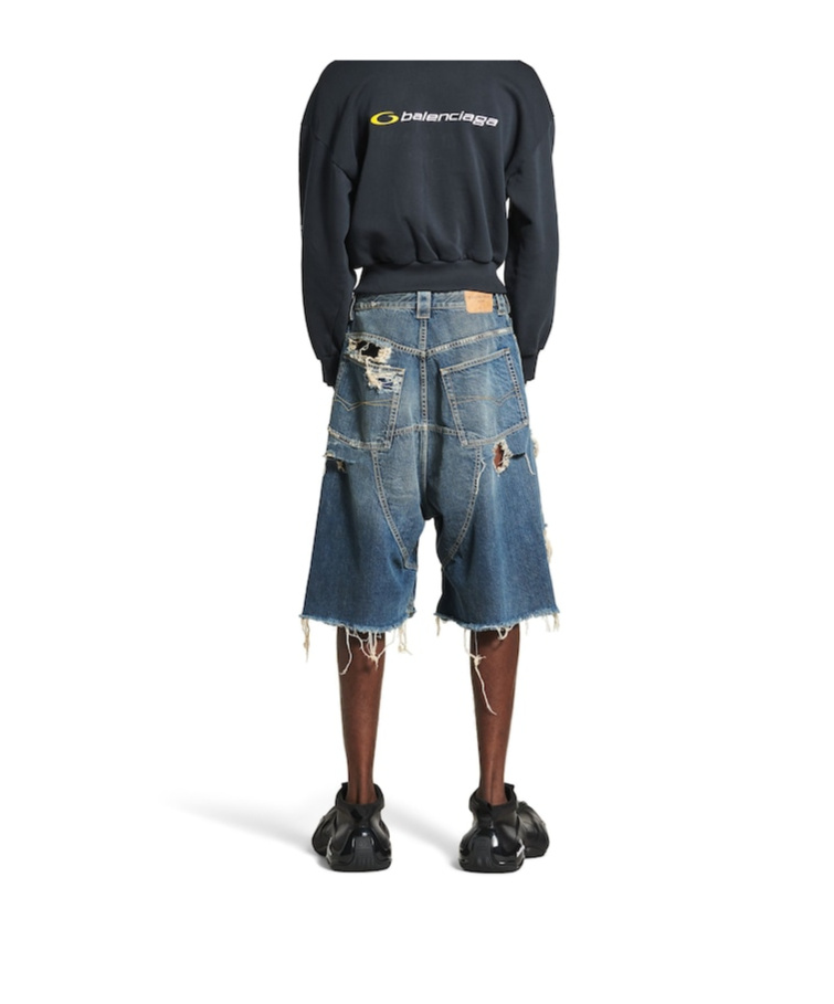 Balenciaga Men's Distressed Baggy Shorts In Blue In Blue