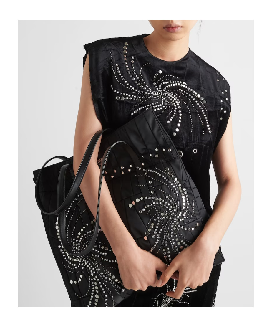 Prada Embroidered Georgette Sleeveless Dress In Black