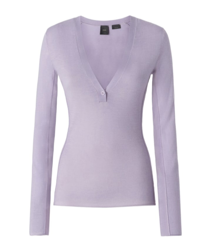 Pinko Lightweight Wool And Silk V-neck Sweater In Purple