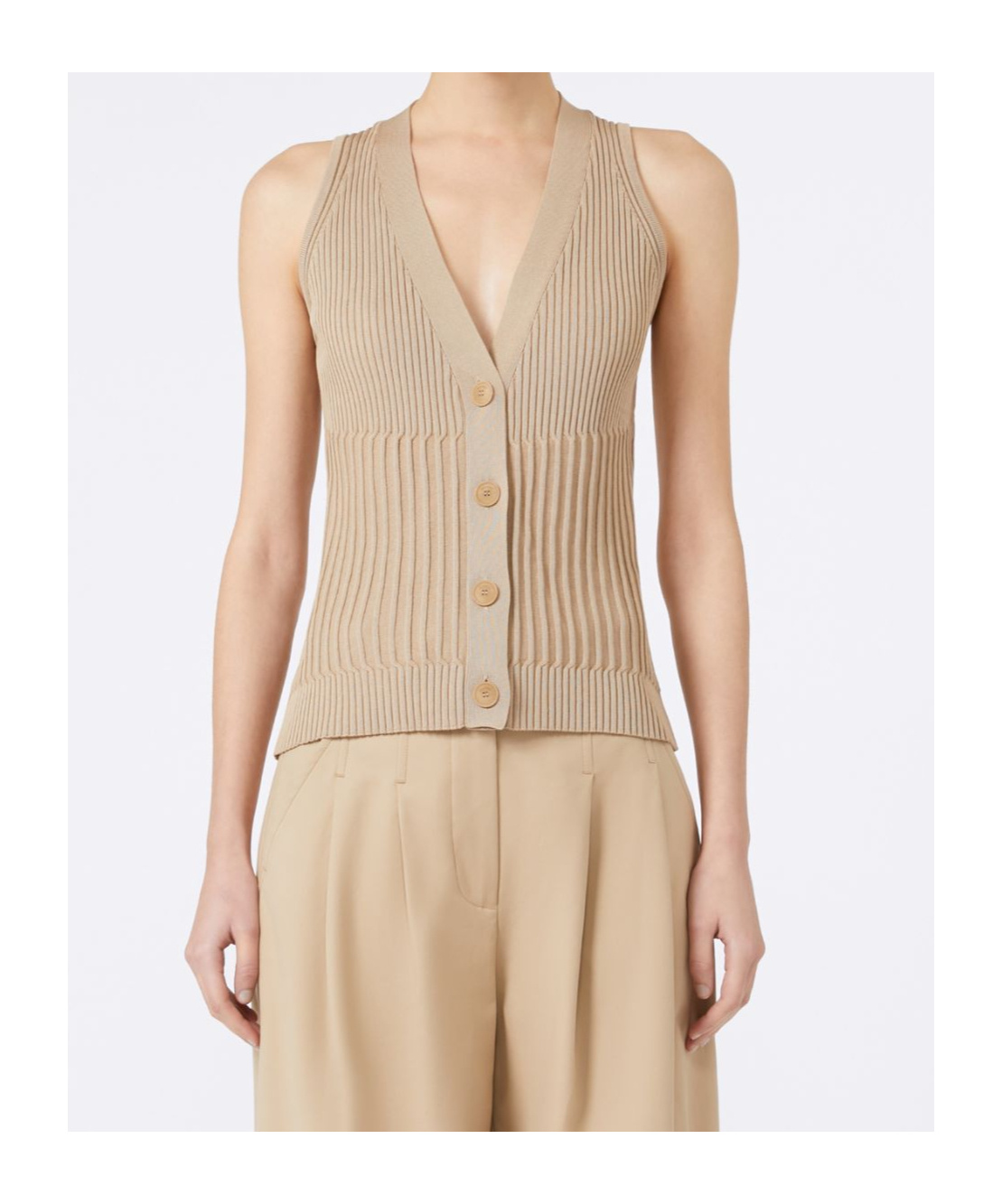 Max Mara Cotton Yarn And Viscose Crepe Gilet In Brown
