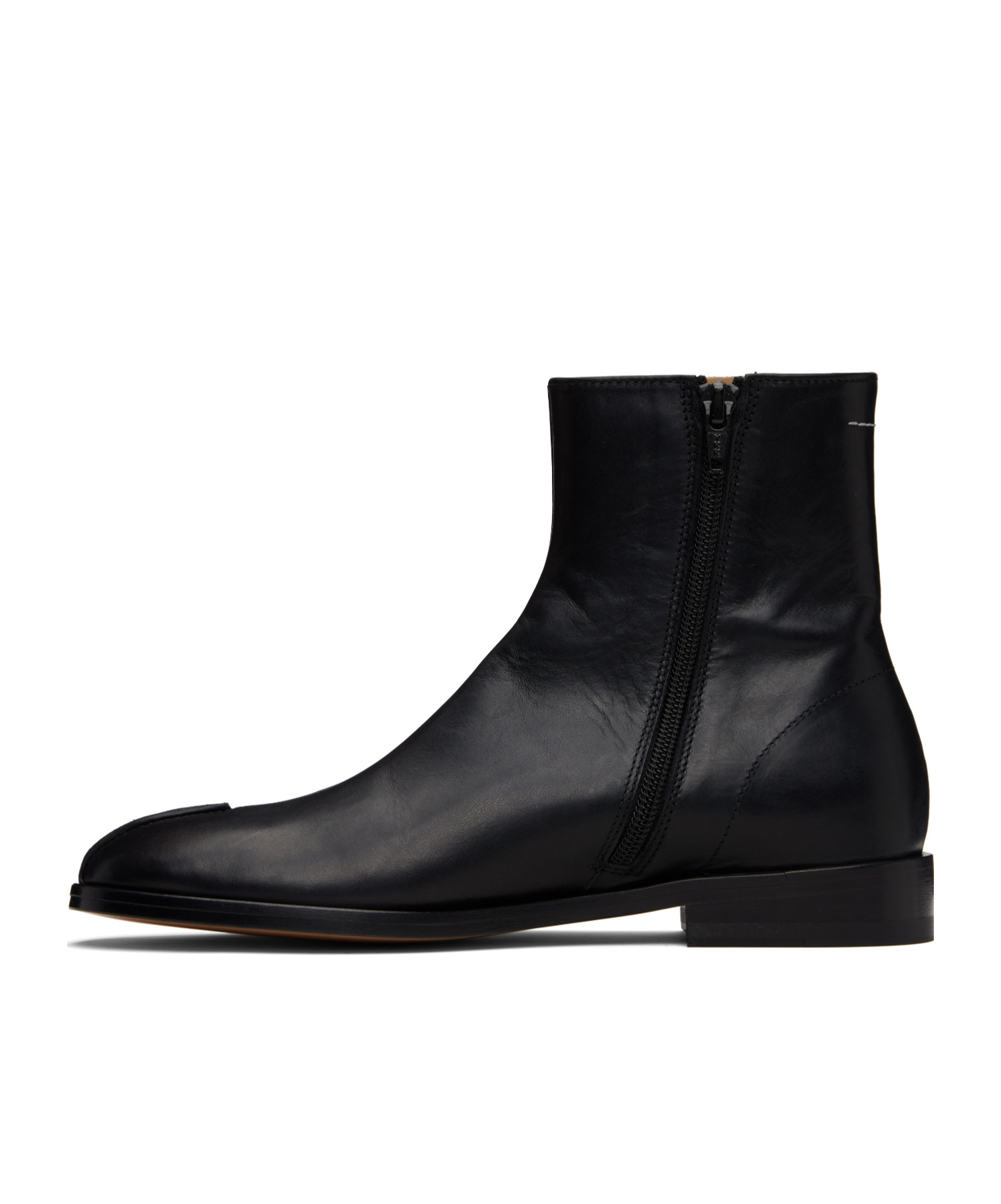 Mm6 Maison Margiela Black Shiny Vegetable Tanned Leather Trunk Boots In Black