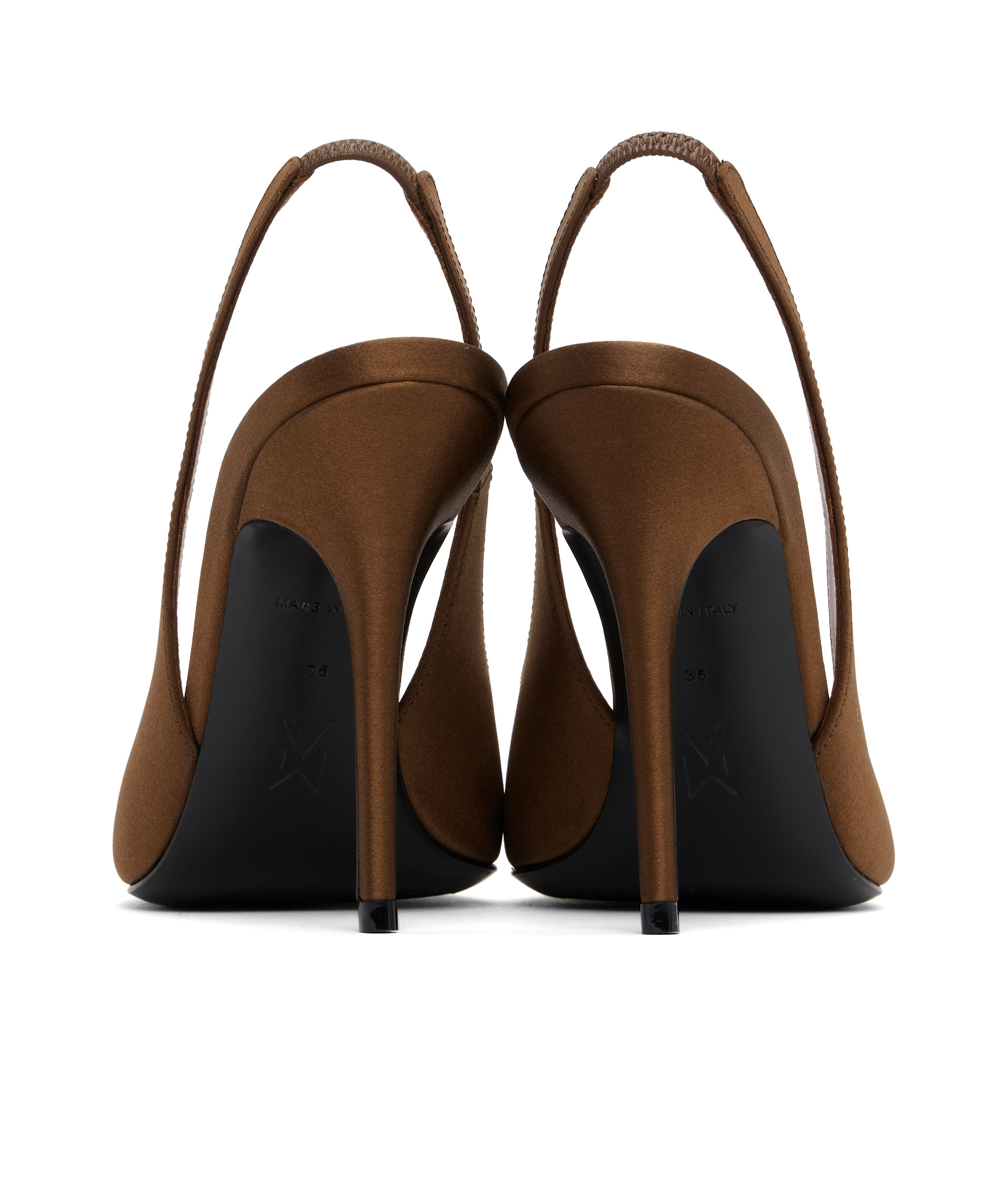 Amina Muaddi Anok 105 Brown Satin Slingback Pumps In Brown