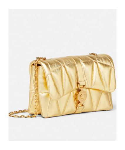 Versace Quilted Metallic Clutch Bag In Nude