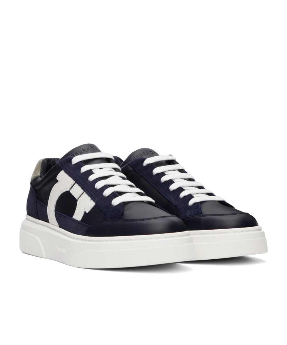 Ferragamo Low Top Sneaker With Gancini Outline In White
