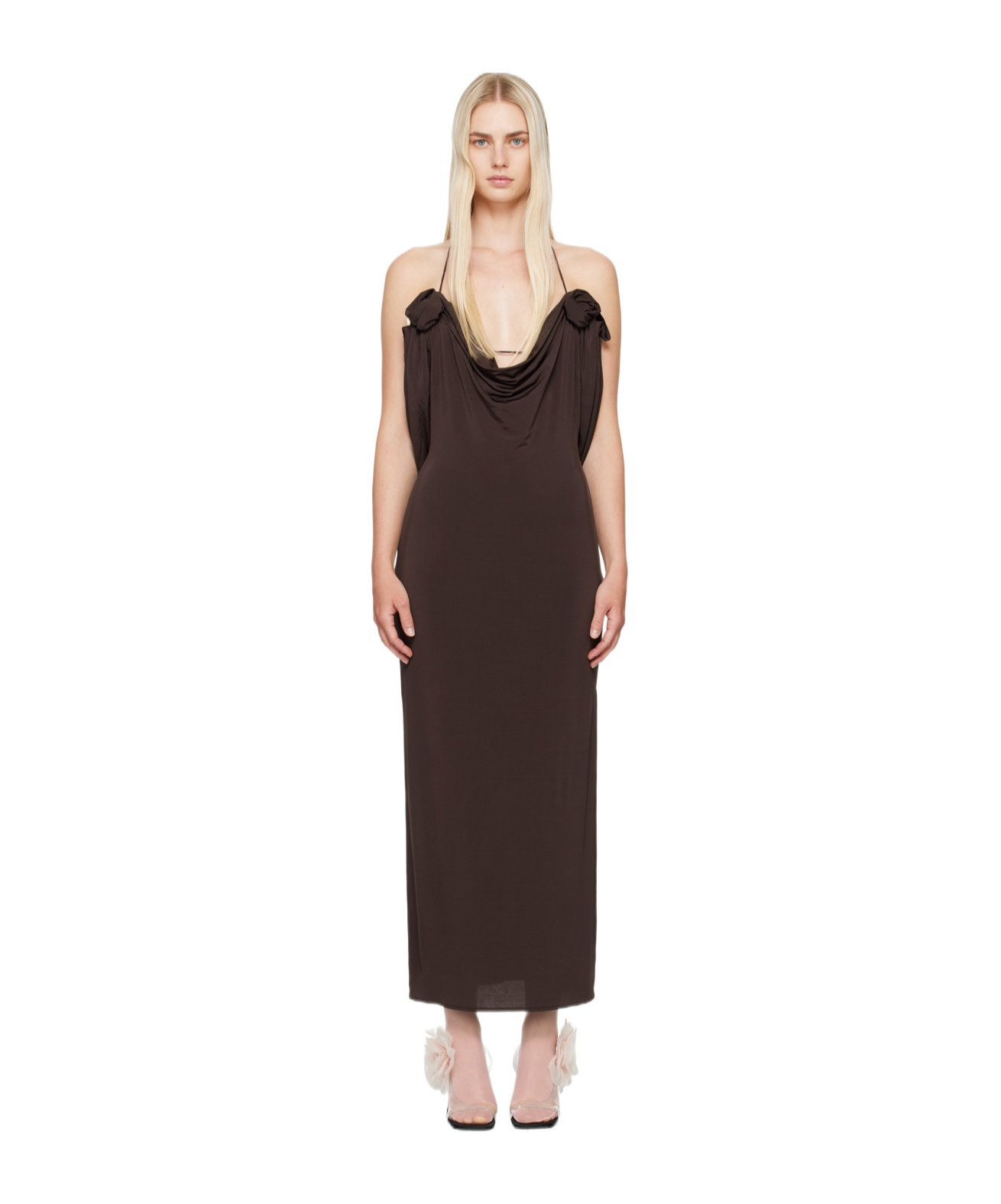 Magda Butrym Draped Cowl Neck Midi Dress In Black