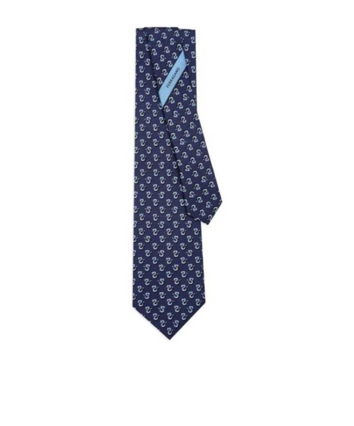 Ferragamo Dragon Pattern Tie In Blue