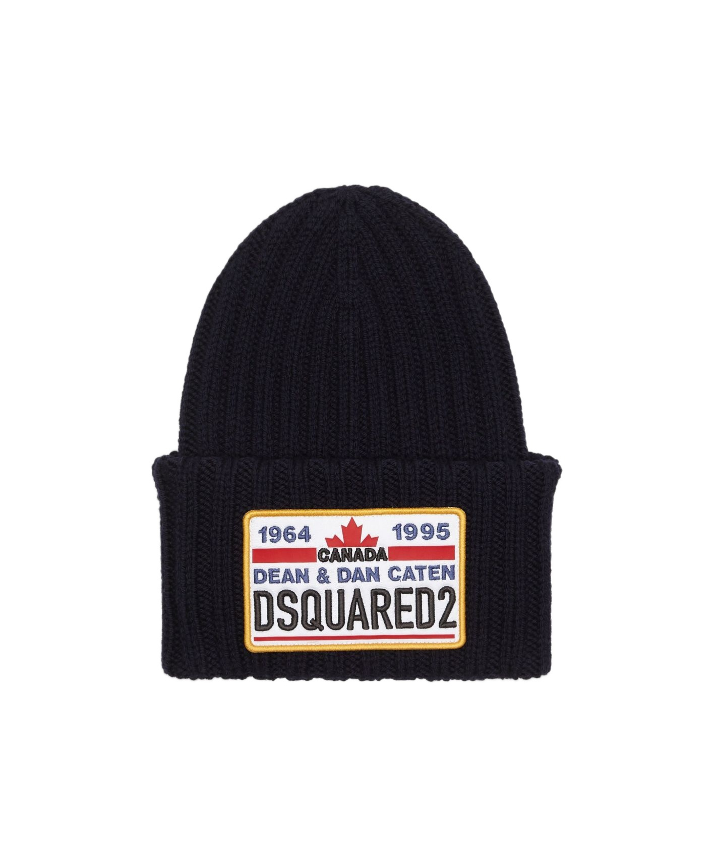 Dsquared2 Knitted Beanie With Folded Cuff And Colorful Patch In Black