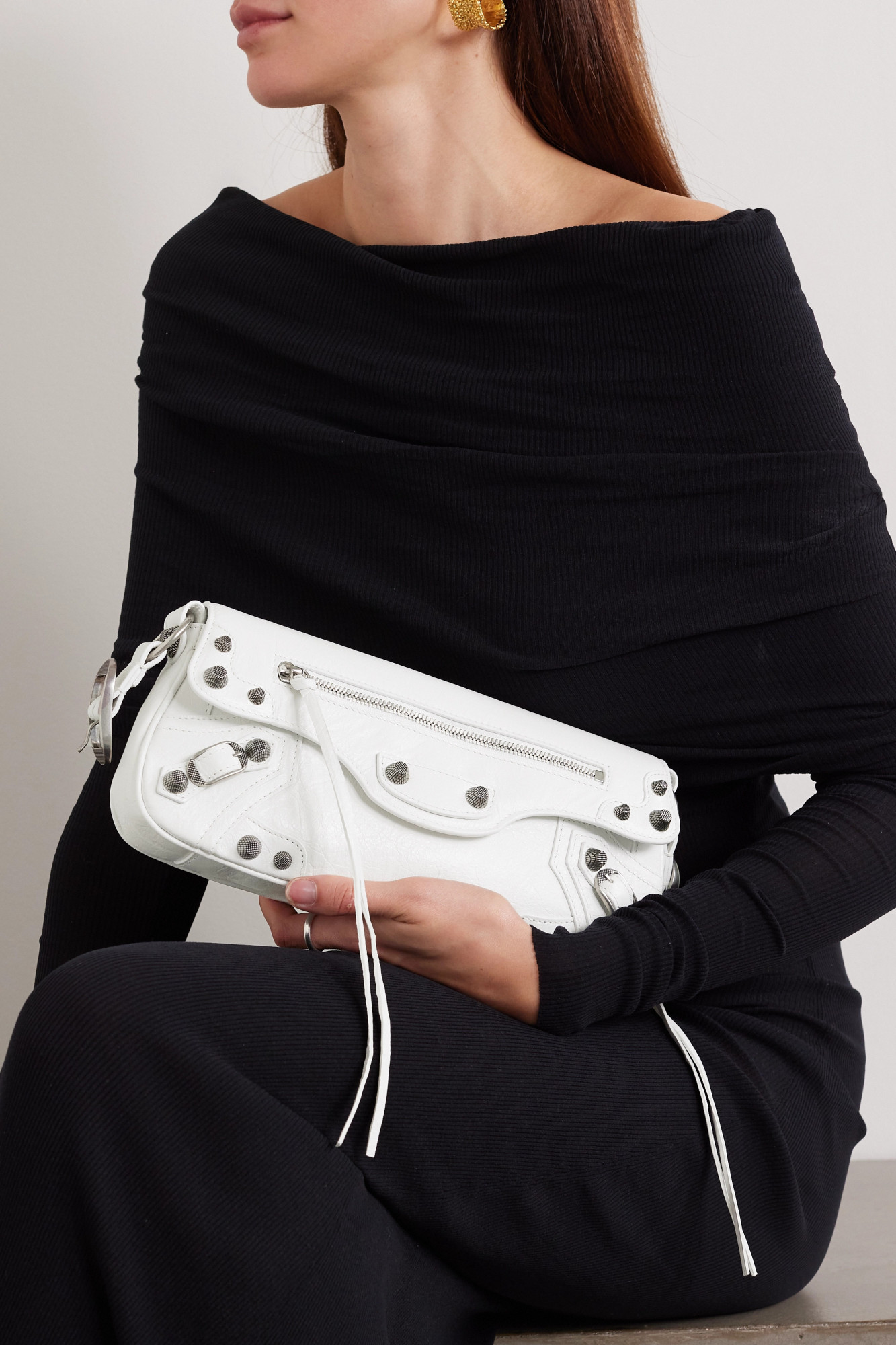 Balenciaga Extra Small Le Cagole Lambskin Leather Shoulder Bag In White