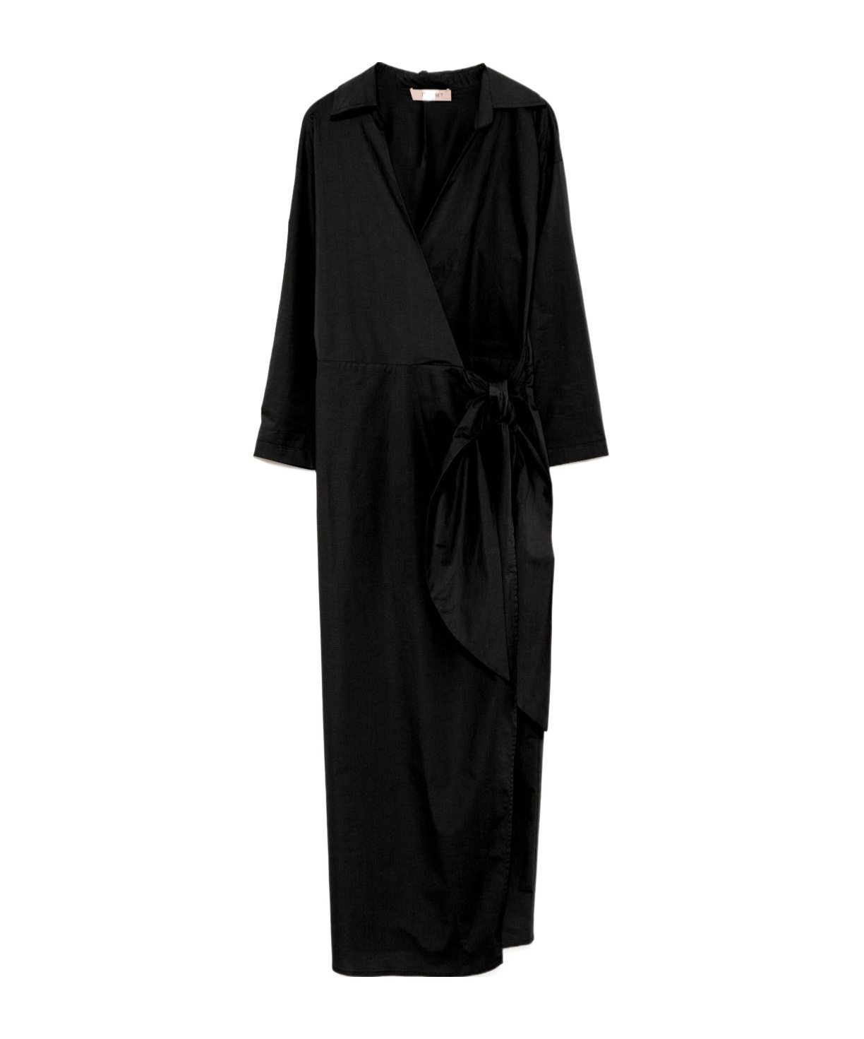Twinset Twin-set Wrap-design Black Midi Dress With Tie Waist