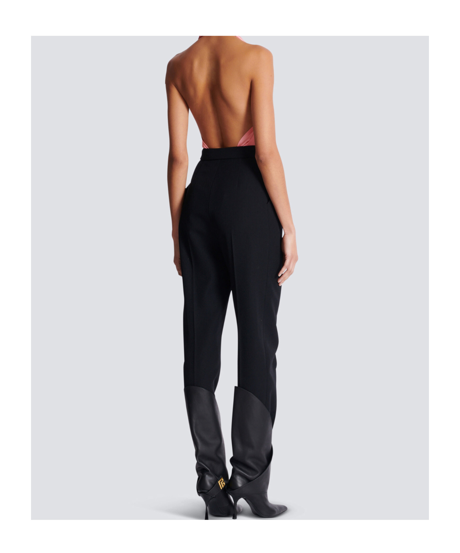 Shop Balmain High-waisted Grain De Poudre Trousers