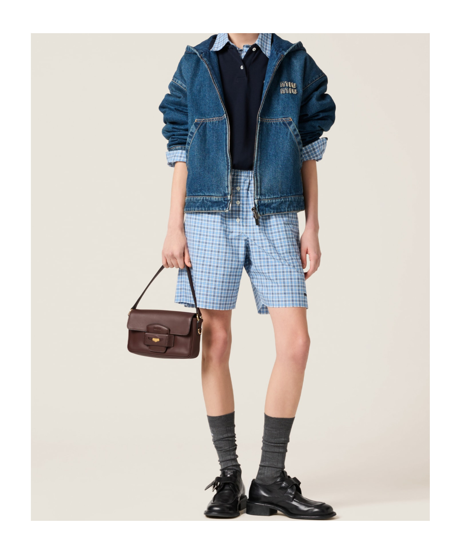 Miu Miu Denim Hoodie Jacket In Blue