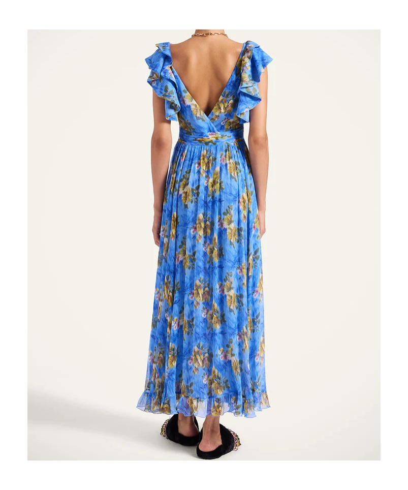 La Doublej Ruffled-details Floral-print Maxi Dress In Blue