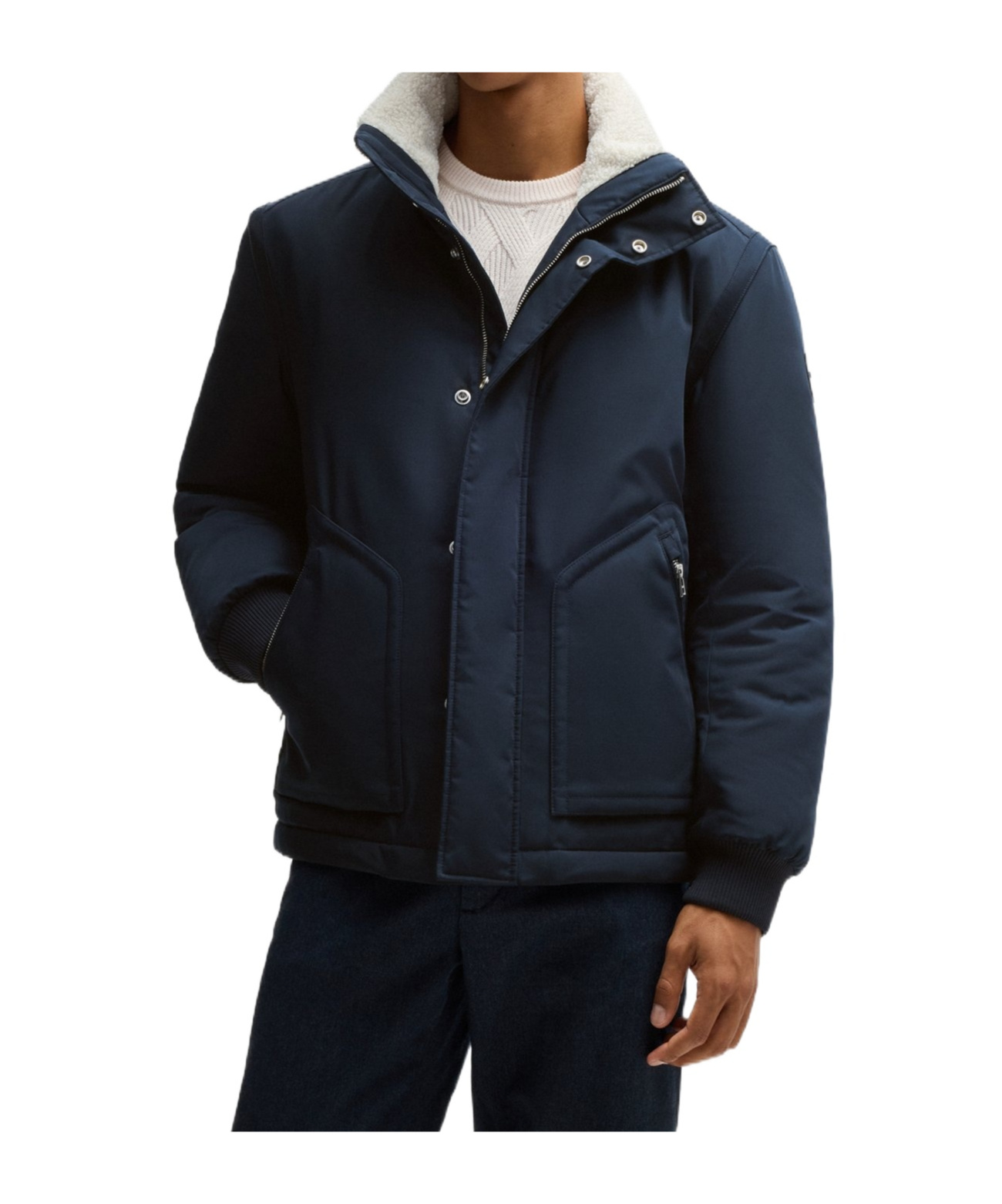 Hugo Boss Water-repellent Jacket With Faux-fur Collar In Black