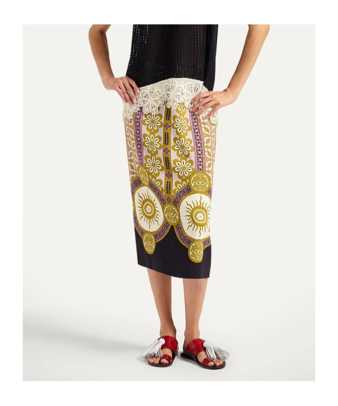 La Doublej Patterned Pencil Skirt In Brown