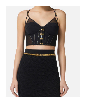 Elisabetta Franchi Top In Neoprene Con Dettagli Corsetto Nero In Black