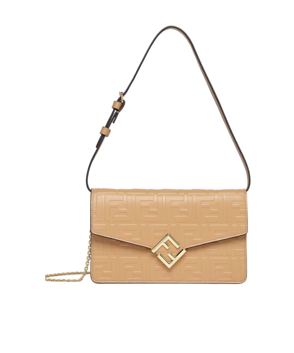 Fendi Ff Diamond Chain Wallet In Nude