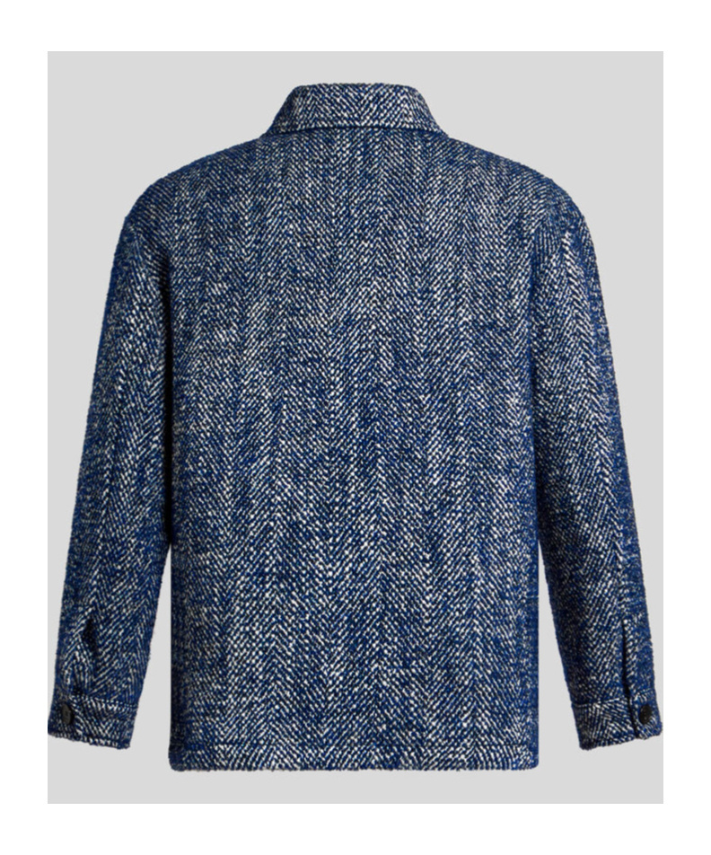 Etro Chevron Herringbone Wool Jacket Pockets In Blue