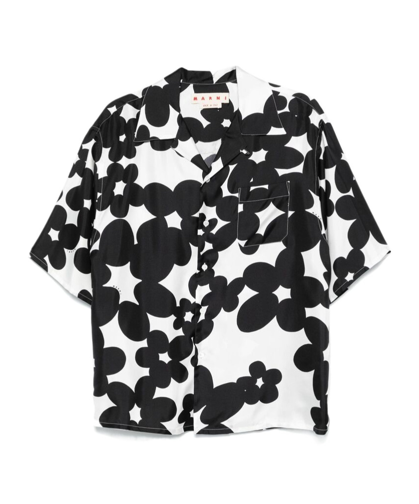 Marni Dilles Printed Short Sleeved Shirt In Black