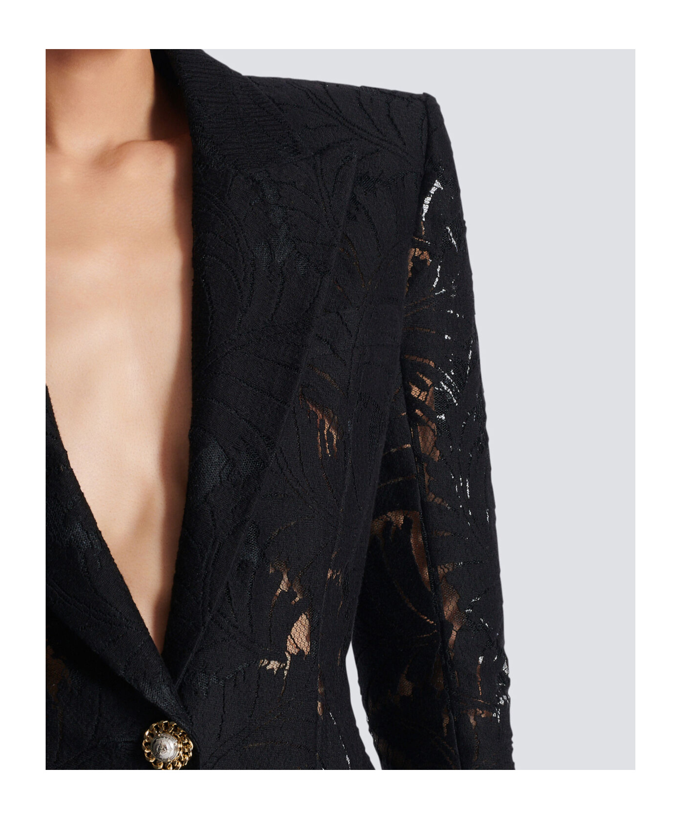 Balmain 1-button Fitted Lace Jacket In Black
