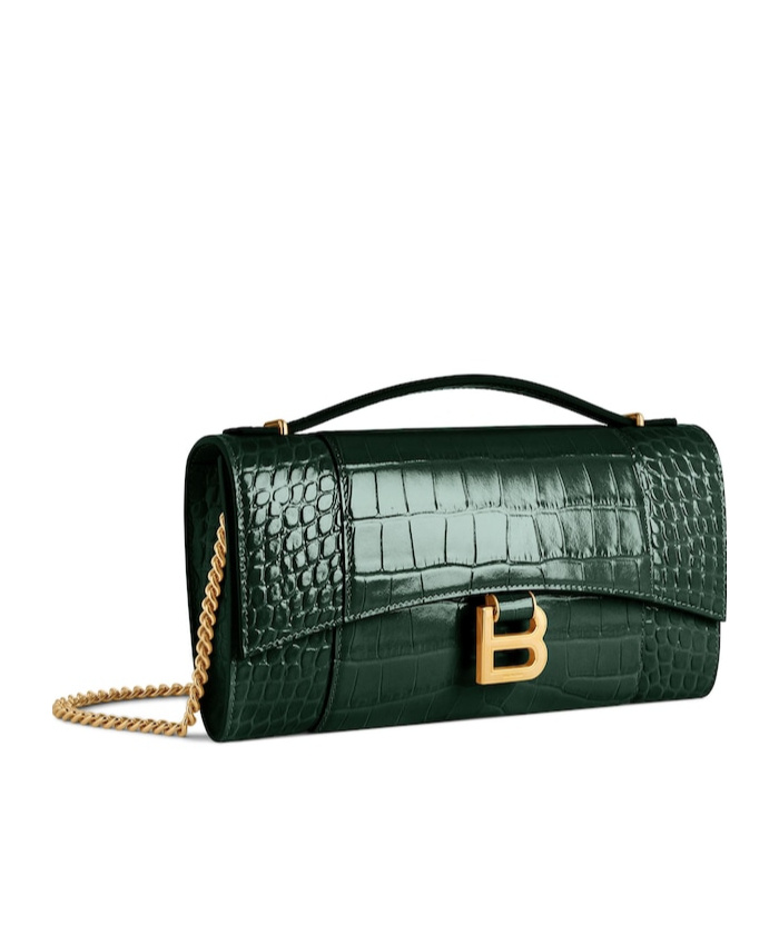 Balenciaga Women's Hourglass Pochette With Chain In Forest Green