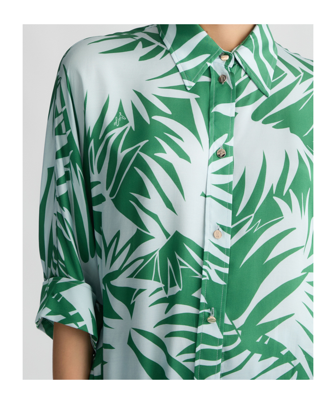 Liu •jo Liu Jo Relaxed-fit Multicolor Shirt With Tropical Palm Print In Green