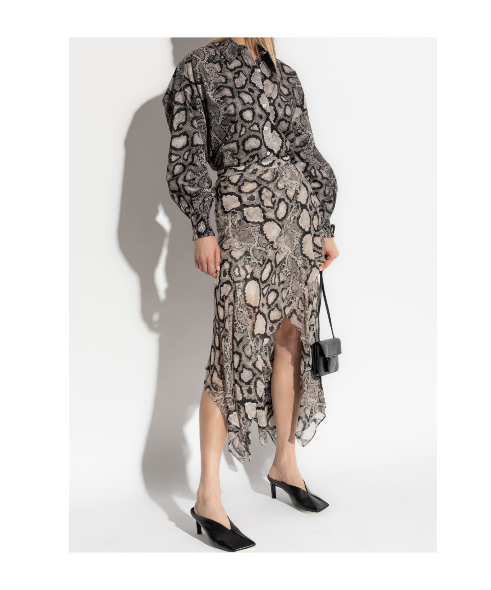 Allsaints Charli Snakeskin Print Button-up Shirt In Gray