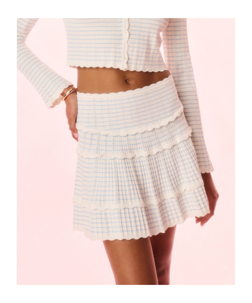 Loveshackfancy Colella Stripe Pointelle Tiered Miniskirt In White