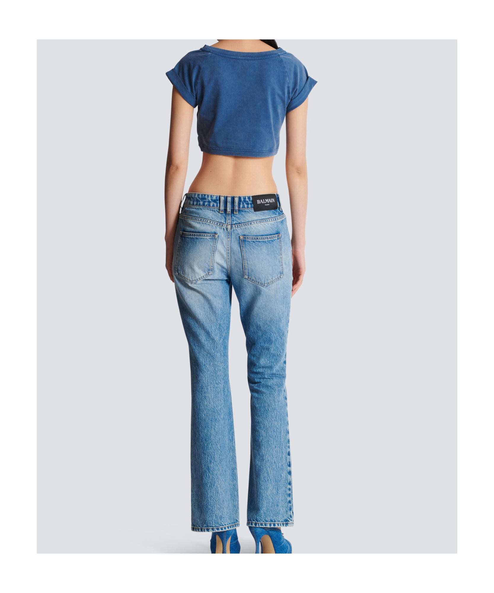 Balmain Embroidered Double Collar T-shirt In Blue