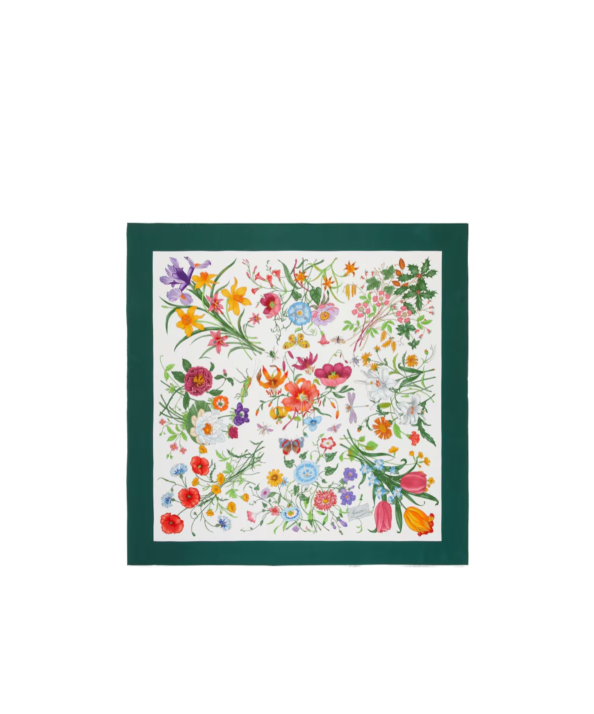 Gucci Printed Flora Silk Twill Carre In Green
