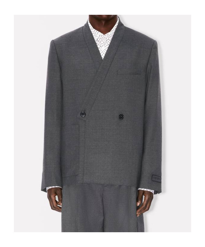Kenzo ' Weave' Adjusted Tailored Kimono Jacket In Wool Jacquard In Gray