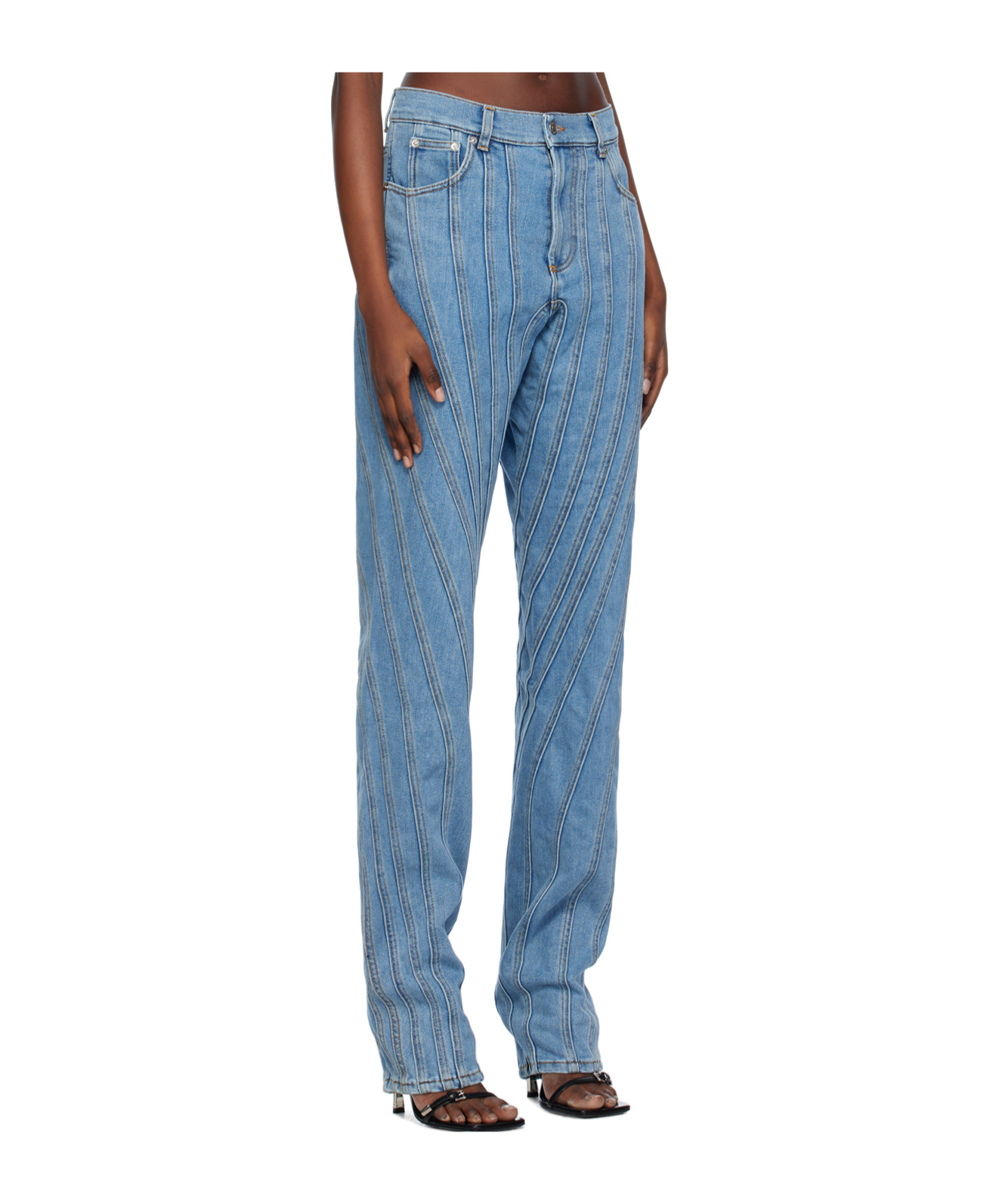 Mugler Seam-embellished Straight-leg High-rise Stretch-denim Jeans In Blue