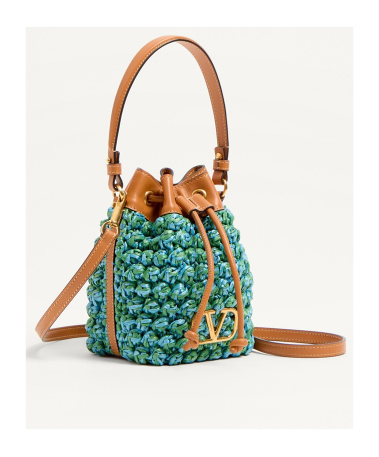 Valentino Vlogo Signature Mini Drawstring Crochet Bucket Bag In Brown