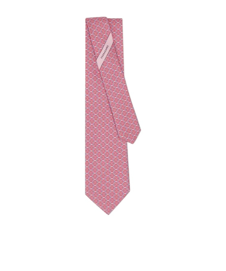 Ferragamo Gancini Horsebit Print Silk Tie In Pink