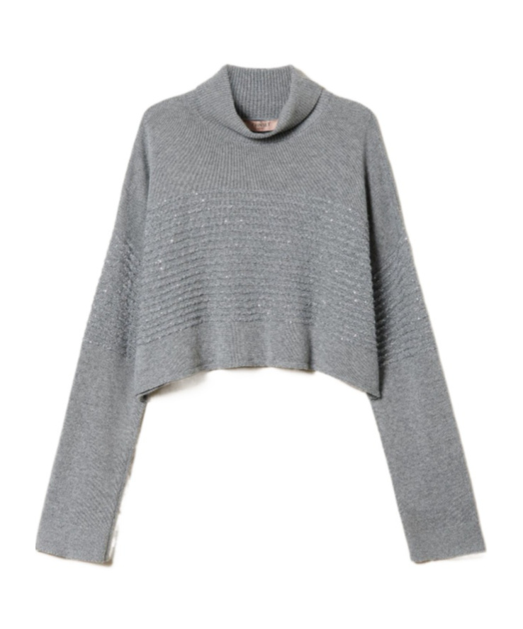 Twinset Sequined-stripes Roll-neck Jumper In Gray