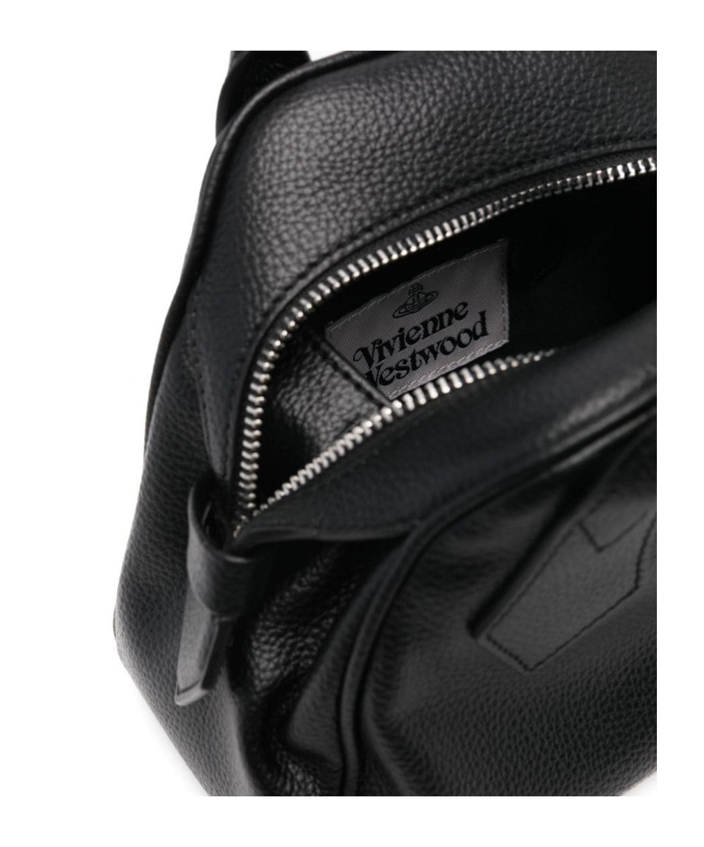 Vivienne Westwood Textured Pebbled Shoulder Bag With Adjustable Strap In Black