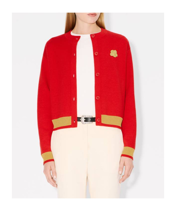 Kenzo Round-collar And Long-sleeved Cardigan In Red