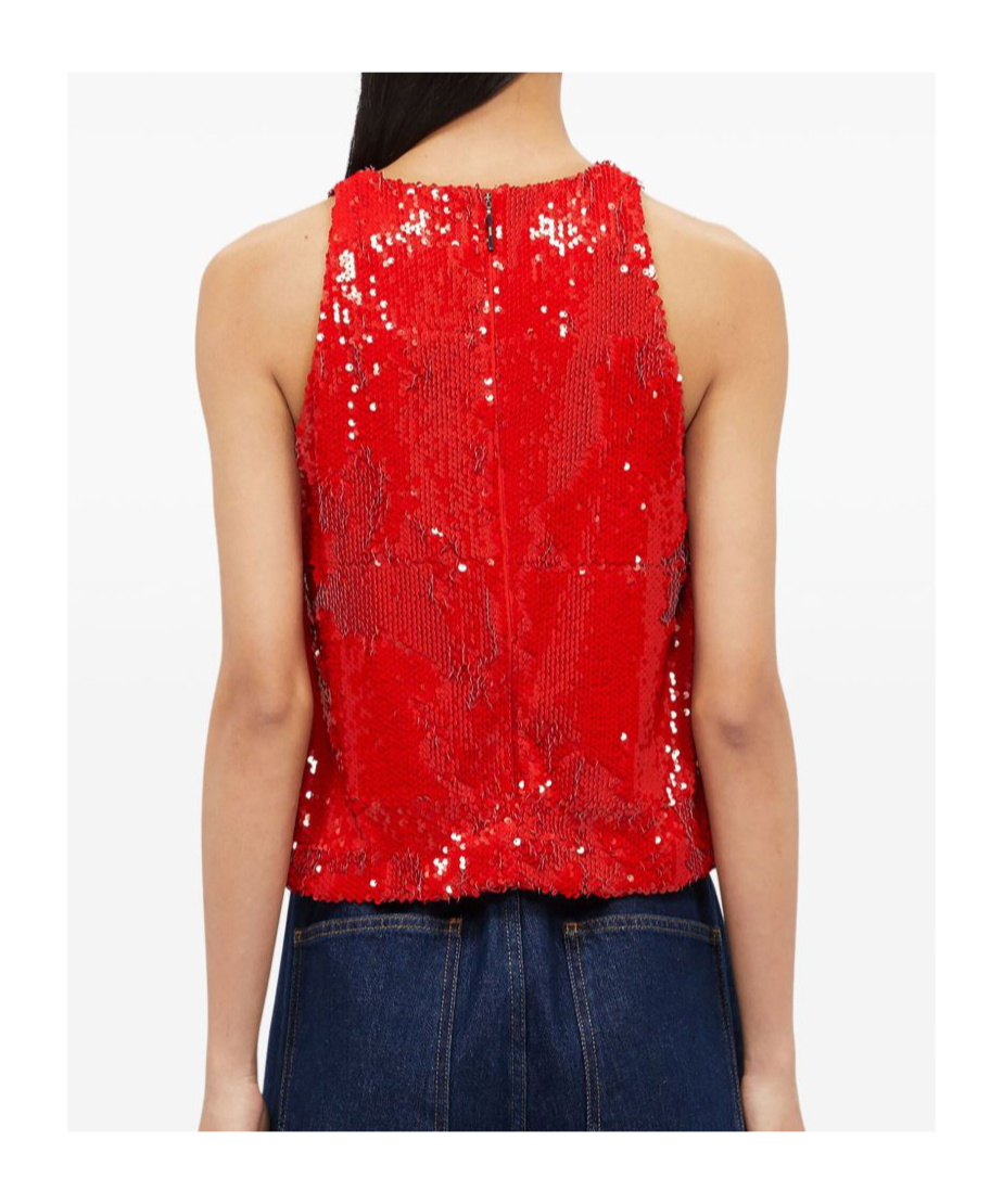 Msgm Cardinal Red Sequin-embellished Sleeveless Top In Red
