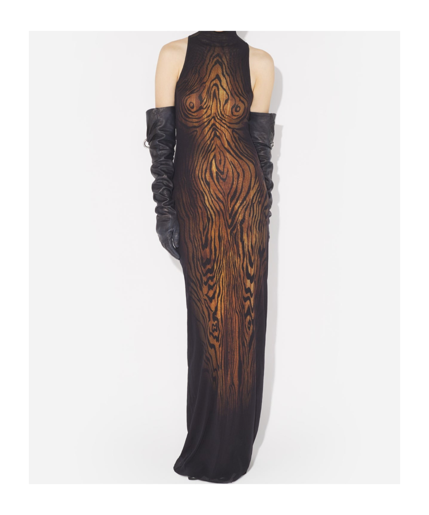 Jean Paul Gaultier Women Long Dress Double Layer Printed Wood In Brown