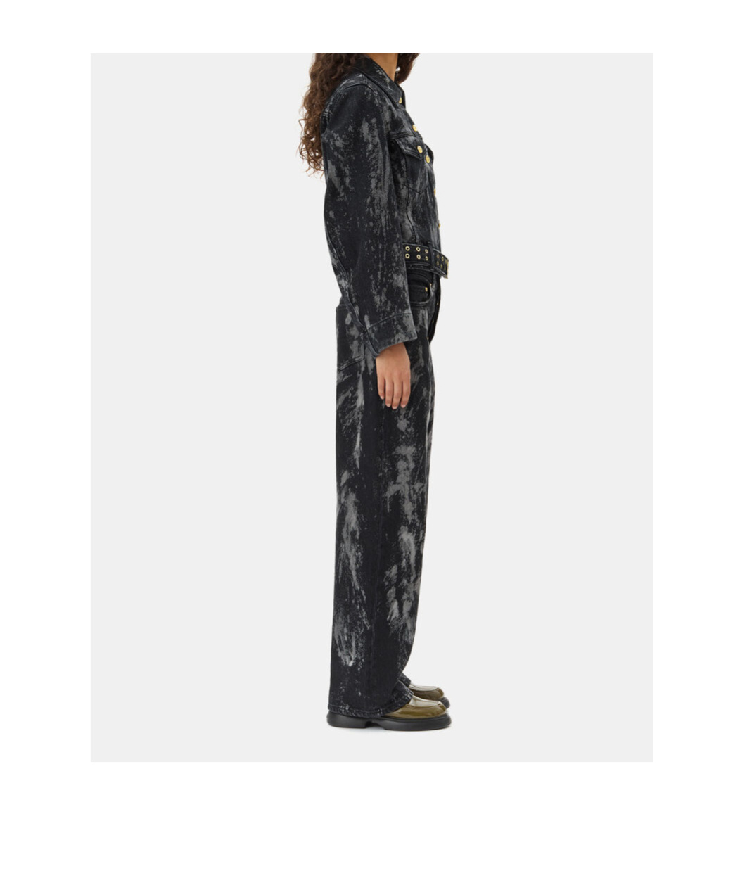 Ganni Washed Denim Belted Jacket In Black