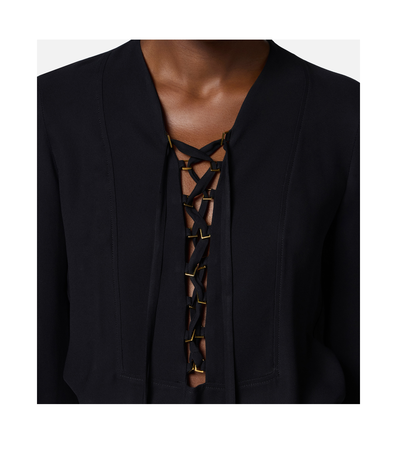 Elisabetta Franchi Black Georgette Blouse With Laces In Black
