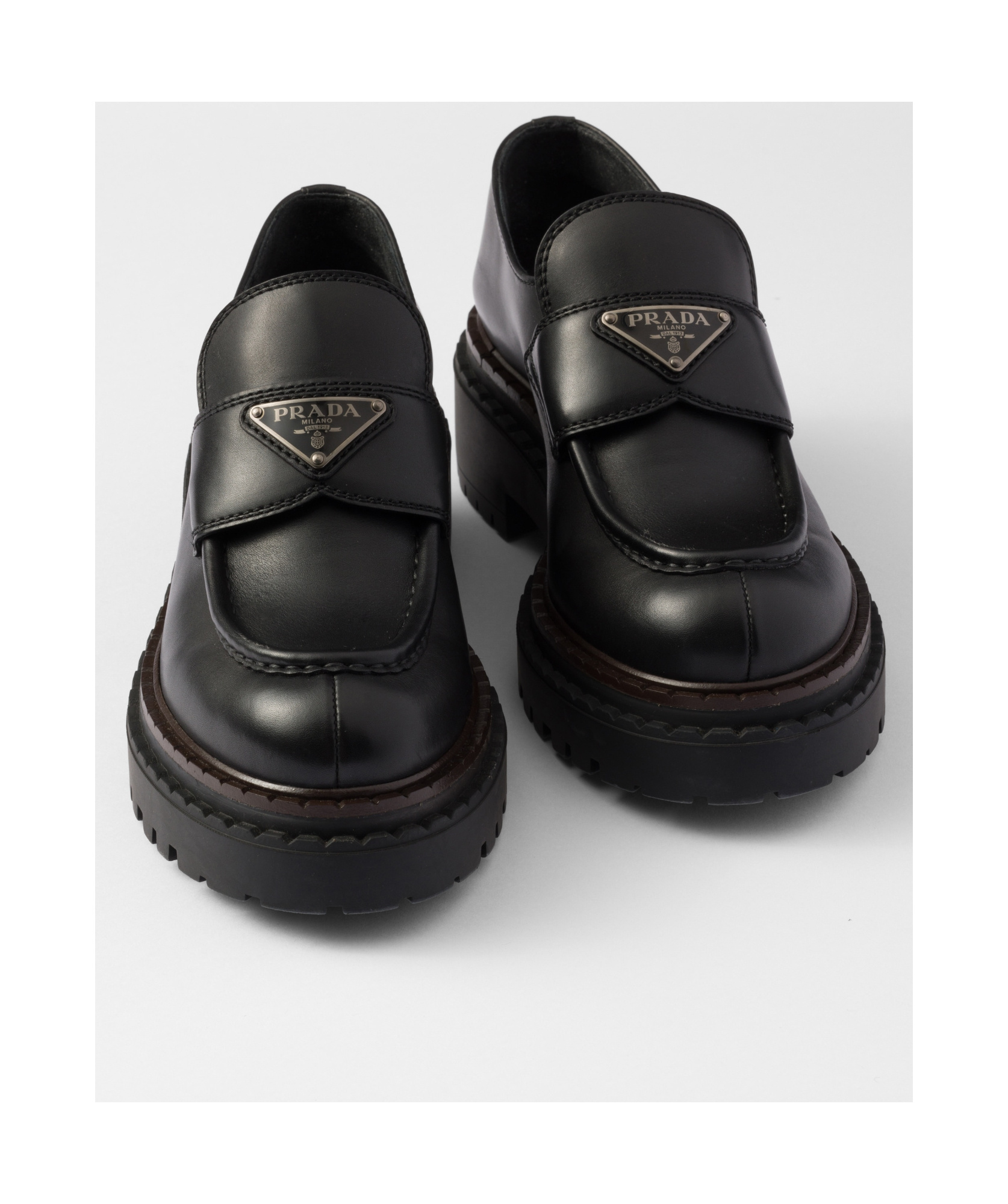 Prada Chocolate Black Brushed Leather Moccasin Women