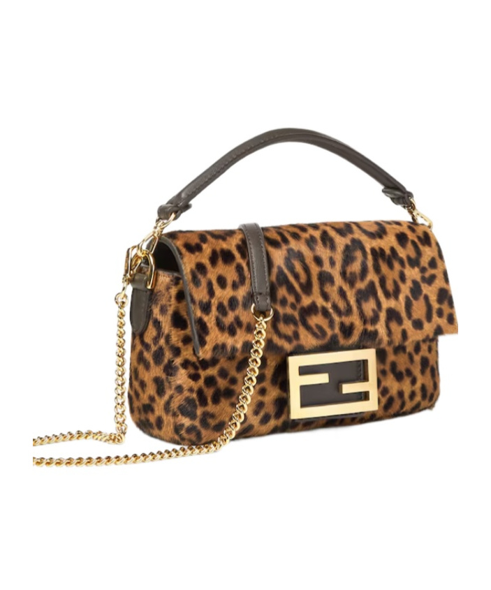 Fendi Baguette Mini Printed Cavallino Calfskin Bag In Brown