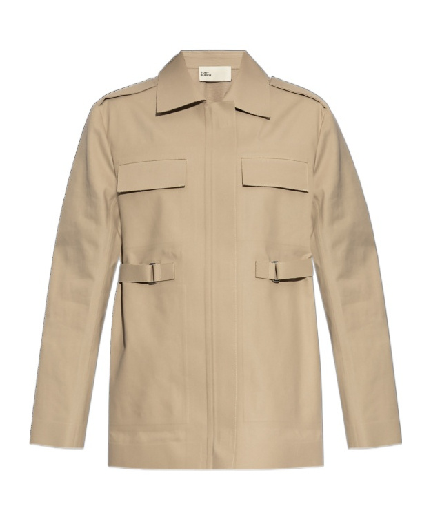 Tory Burch Long-sleeved Belted Jacket In Neutral